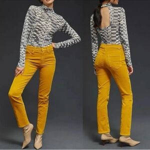 MOTHER Mustard Mid Rise Dazzler Ankle Straight Leg Corduroy Pants size 29-Flaw